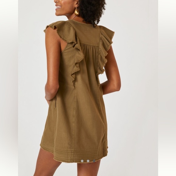 Pilcro Flutter Sleeve Button Down Tunic Dress in Moss Olive Green - Size L - Picture 2 of 10